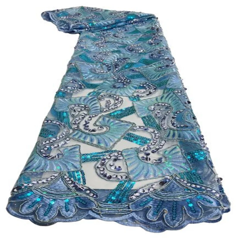 

Небесно-голубая элегантная африканская Кружевная Ткань 5 ярдов высококачественные блестки мягкая французская Тюль нигерийские Свадебные женские кружева Asoebi