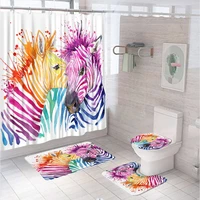 africa animal zebra shower curtain sets watercolor wildlife forest bathroom curtains non slip bath mat pedestal rug toilet cover