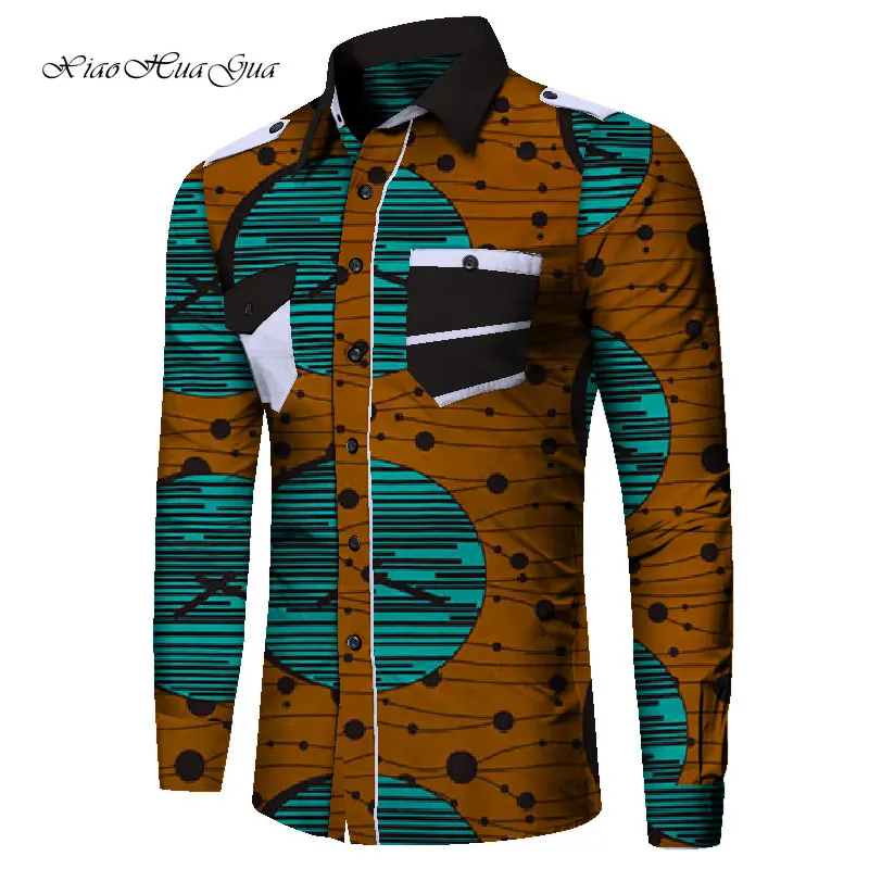 New African print mens dashiki shirts men's African clothes patchwork shirt men long sleeve shirt in Africa clothing wyn895