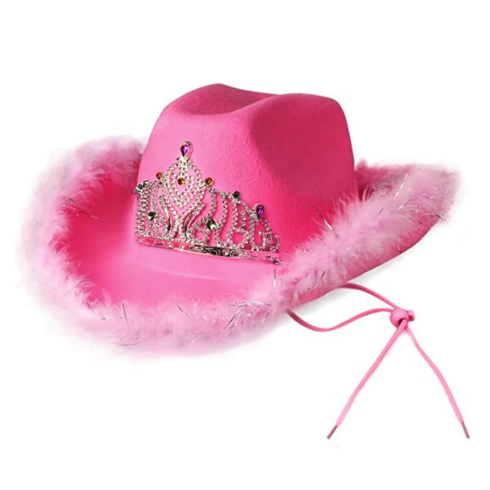 

Western Style Cowboy Hat Pink Women's Fashion Party Night Club Warped Wide Brim With Sequin Decora Crown Tiara Cowgirl Hat