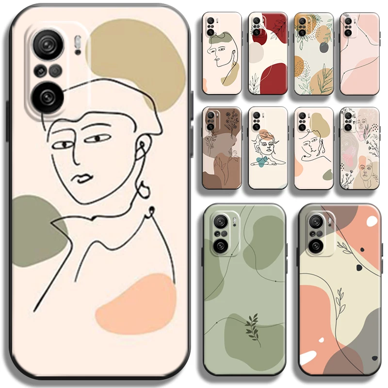 

Abstract Art Flower Line For Xiaomi Redmi K40 Pro Gaming Phone Case Shockproof Liquid Silicon Full Protection Soft Black Shell