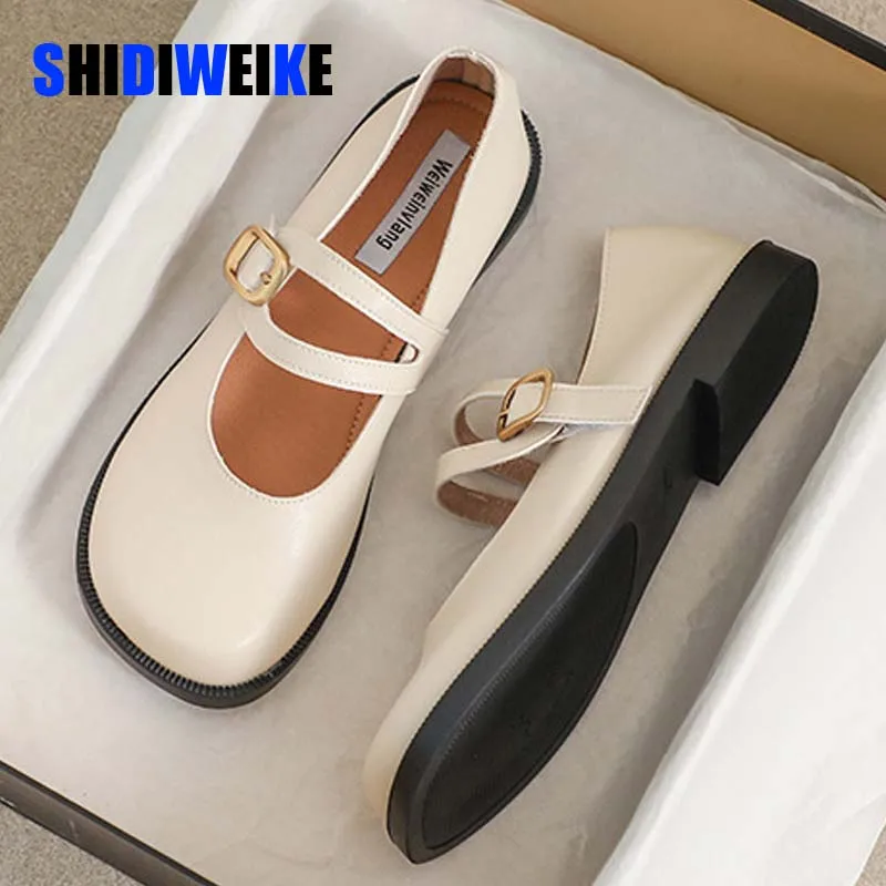 

Mary Janes Shoes Women Buckle Strap Soft Leather Flat Shoes For Women Round Toe Elegant Hook Loop Designer Shoes Women AD2123