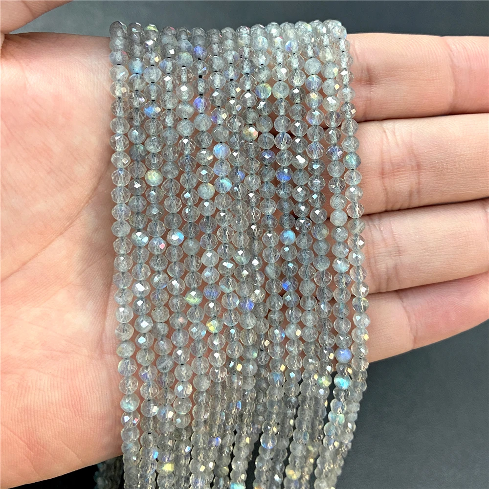 

Natural Stone Faceted Small Waist Beads 2 3 4mm Labradorite Quartz Loose Spacer Beads for Jewelry Making DIY Bracelet Necklace