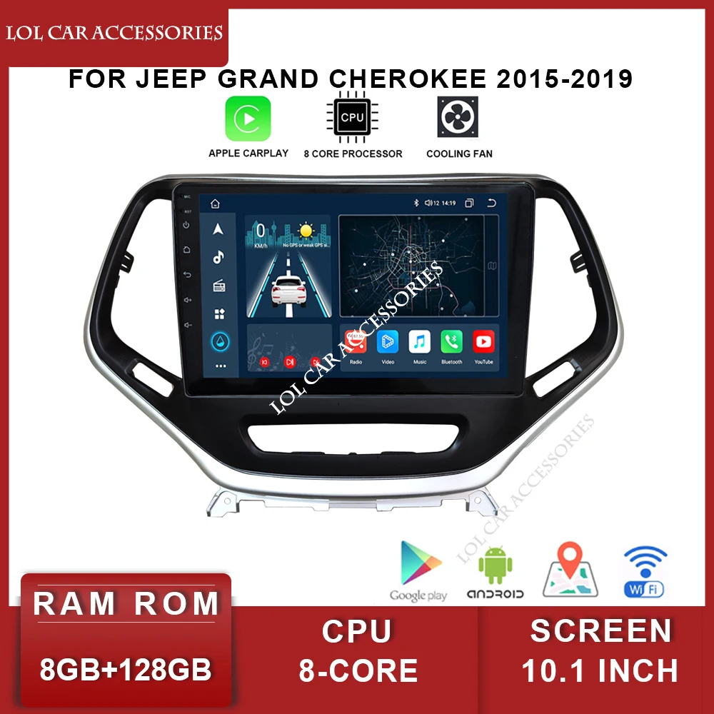 Автомагнитола 10 1 дюйма для JEEP Grand Cherokee 2015-2019 8-ядерная Android 12 QLED GPS-навигация