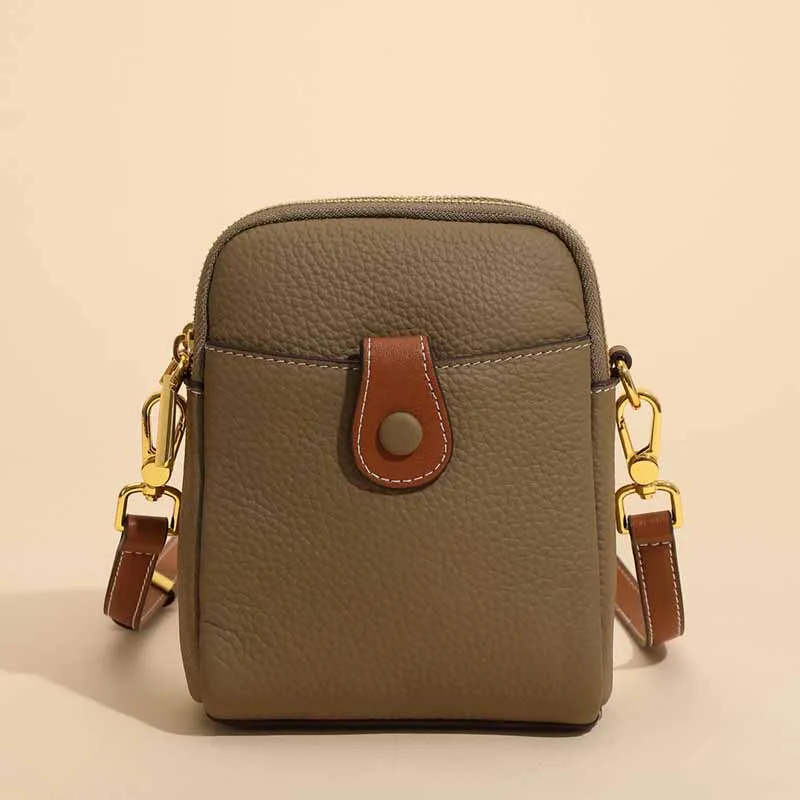 2022 new niche first layer cowhide mobile phone bag women's messenger small bag casual leather women's bag multifunctional coin