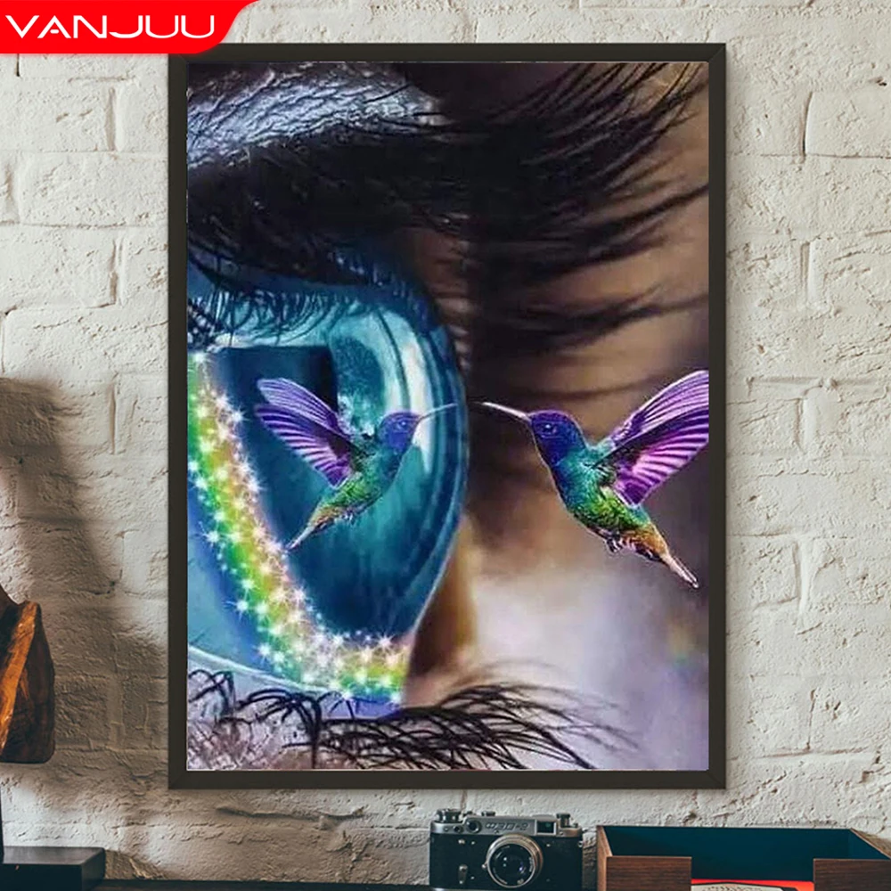 

Абстрактная алмазная живопись глаз Колибри пейзаж полная круглая Алмазная вышивка животные девушка глаз Стразы картина домашний декор