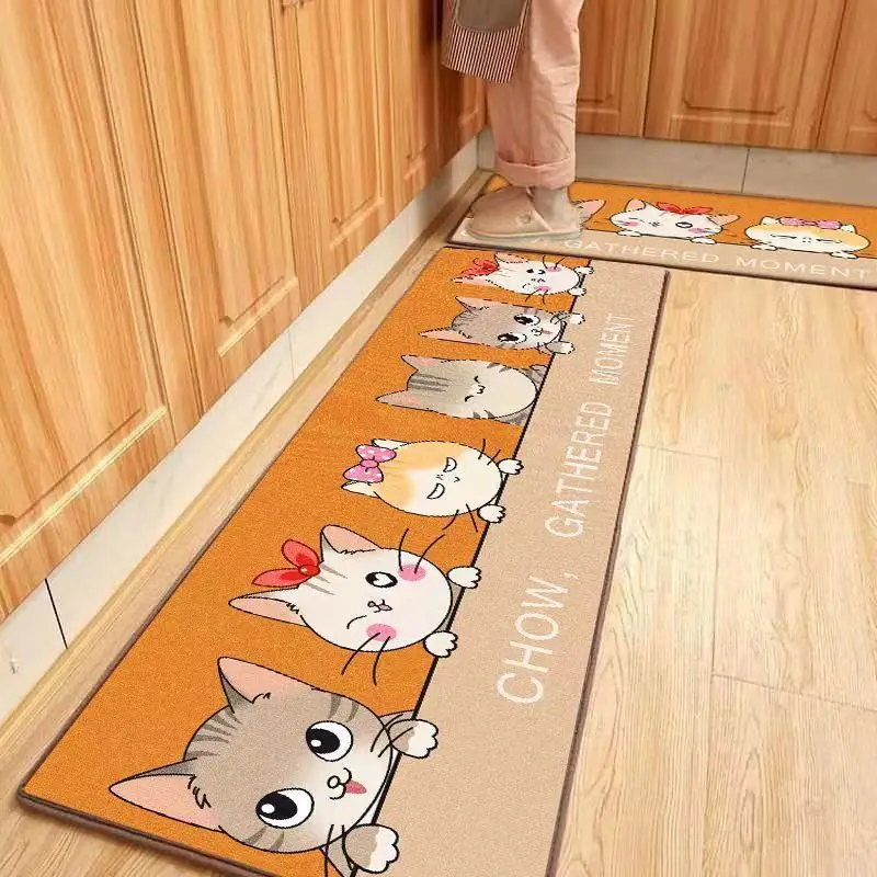 

Kitchen Floor Mat Tableware Pattern Entrance Doormat Bathroom Floormat Parlor Anti-slip Antifouling Long Rug Kitchen Cartoon Mat