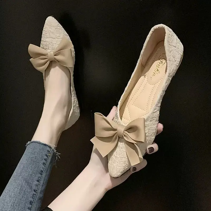 

Women's pointed single-shoe 2023 new versatile spring flat-bottomed bow flat-bottomed shoes