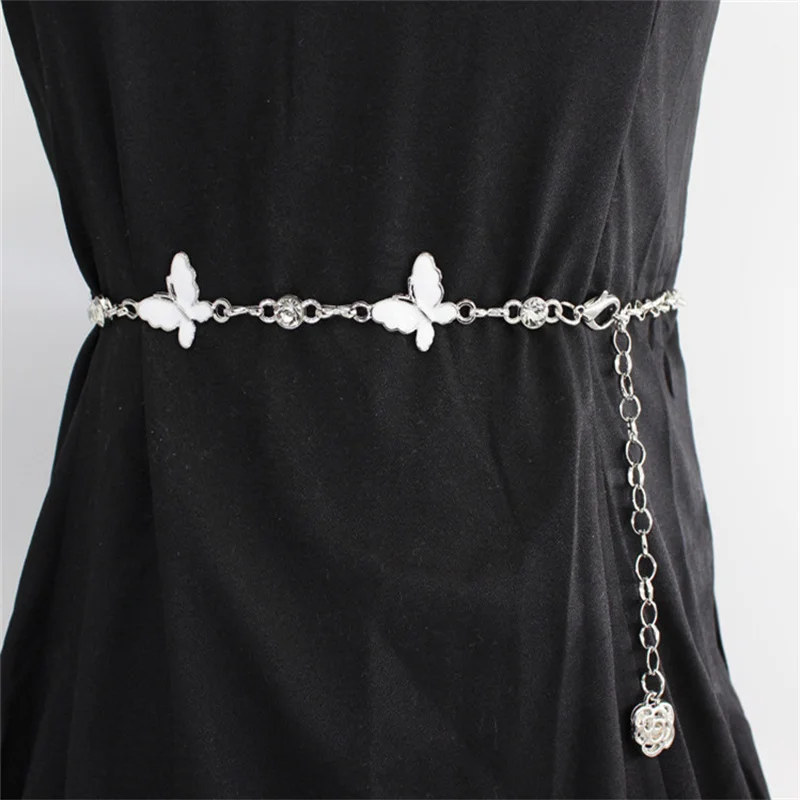 Fashion Women Butterfly Metal Chain Belt Silver Lady Body Wasit Chain Elegant Slim Waistband Ladies Dress Sweater Waist Chain