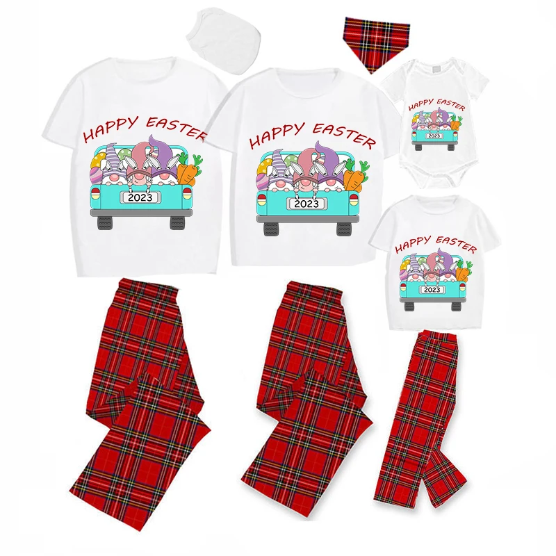 Easter Family Matching Pajamas Exclusive Design Happy Easter Gnomies Car Gray Pajamas Set