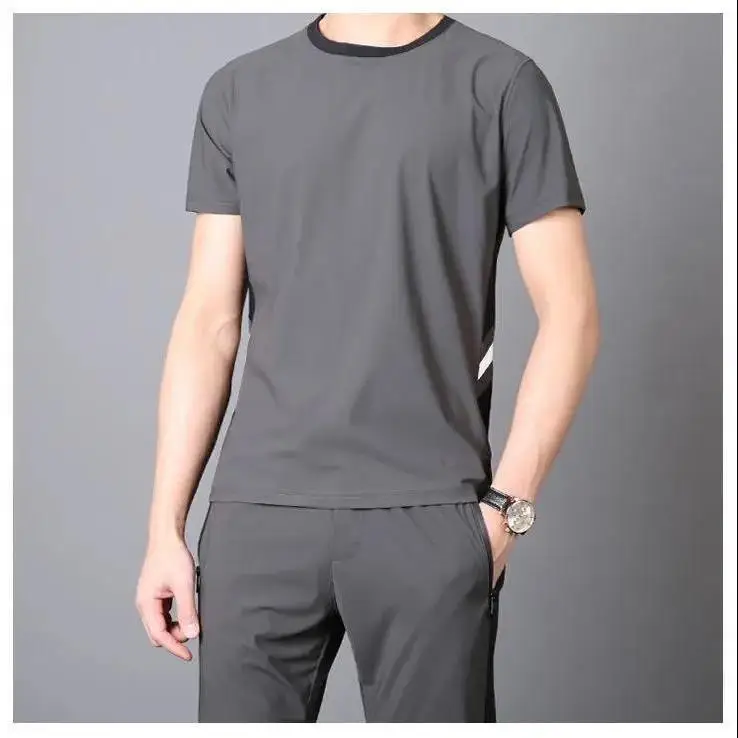 Summer Men's Suits Soft Stretch Ice Silk Two-Piece Suit High-End Men's Casual Sports Ultra-Thin Fast Trendy Silky Suits for Men