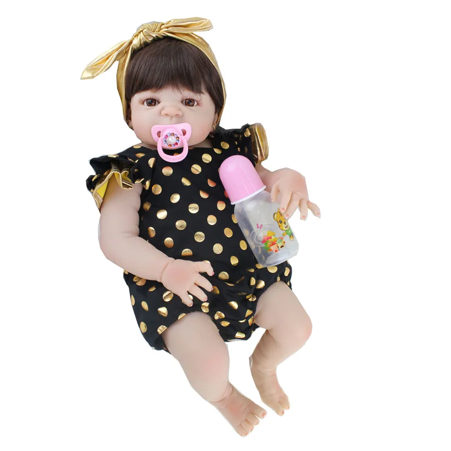 55cm Full Silicone Body Reborn Baby Doll Toy Realistic Newborn Princess Babies Doll With Earring Girl Brinquedos Bathe Toy