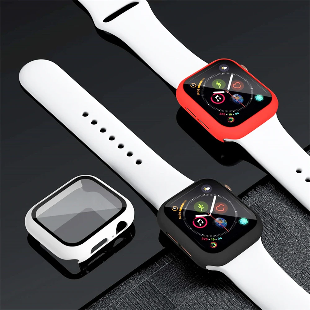

Glass+Case+Strap For Apple Watch band 44mm 40mm correa 38mm 42mm smartwatch Silicone bracelet iWatch series 7 6 5 4 3 Se band