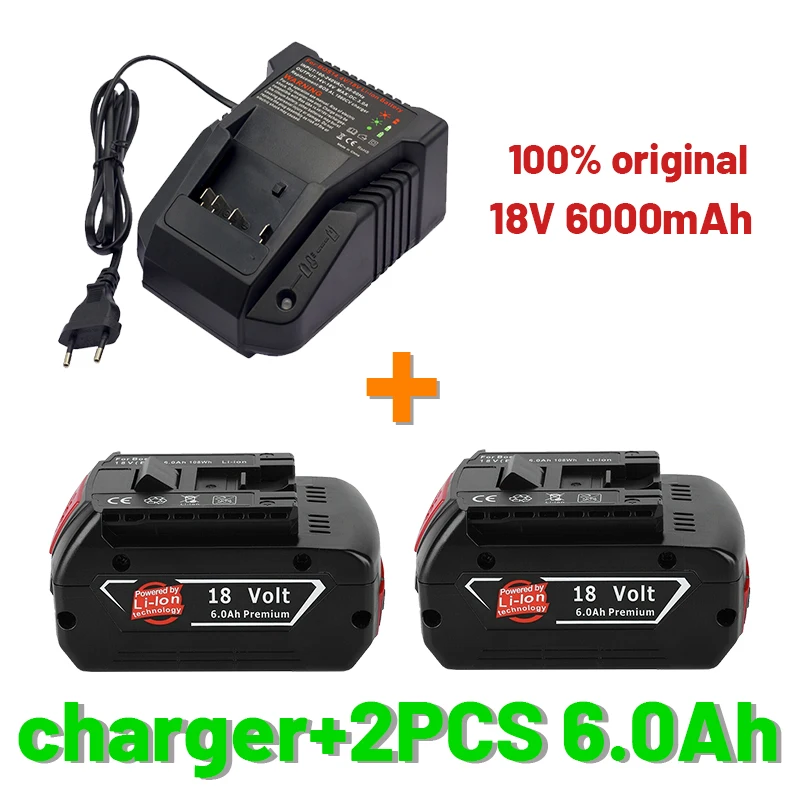 

100% New 18V 6000mAh Rechargeable Lithium Ion Battery for Bosch 18V 6.0A Backup Battery Portable Replacement BAT609+Charger