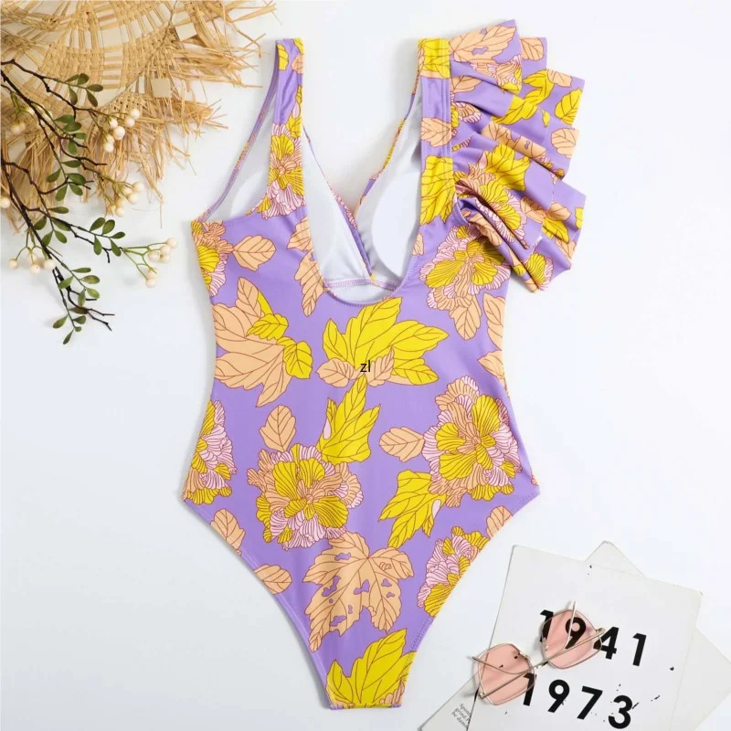 2023 Spring New One Piece Swimsuit 2 Piece Sets Women Outfit Sexy Wrapped Chest Bikini Set Printed Slim Chiffon Beach Dress Set