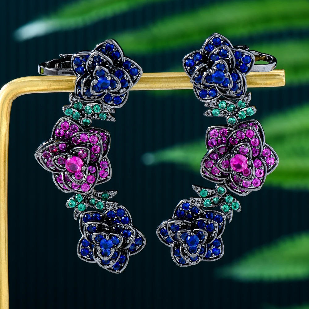 

Blachette Aristocrat Luxury Flowers Pendant Dangle Earrings For Women Wedding Daily Party Show Shiny Jewelry Parure Bijoux Femme