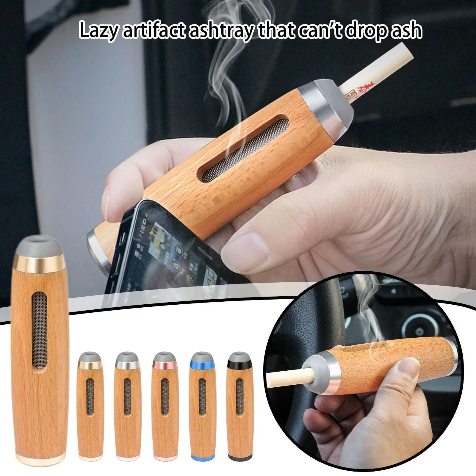 

Handheld Mini Ashtrays Anti Soot-flying Cigarette Cover Portable Car Ashtray Wood Cigarette Holder For Working Driveing Gam L2I0