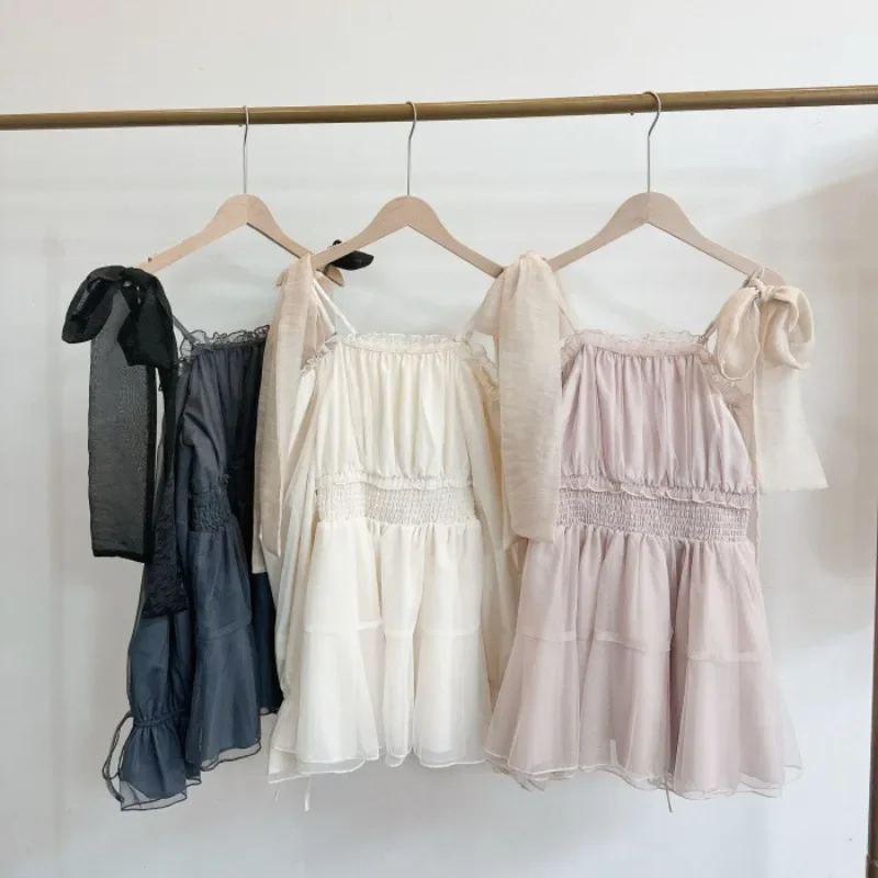 Kuzuwata Sweet Slash Neck Puff Sleeve Рубашка средней длины с открытыми плечами и бантом на