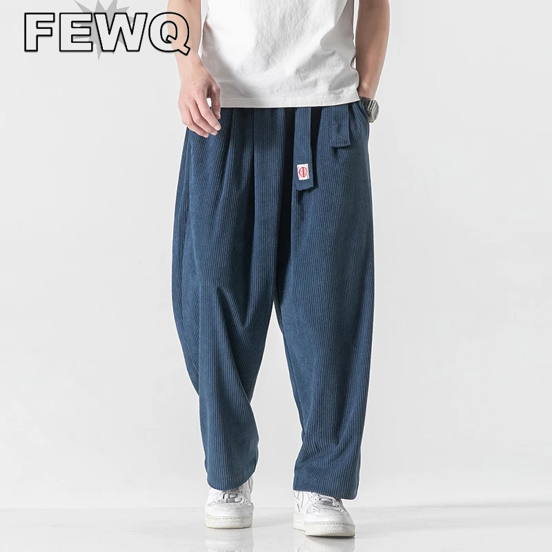 

FEWQ Corduroy Men's Casual Pants Straight Solid Color Male Trousers Belt Label Wide Leg Safa Style 2022 Autumn Trendy New 24B433