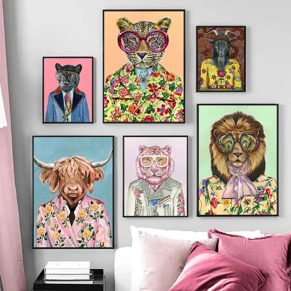 Простой Модный художественный постер с изображением животных тигр олень длинным