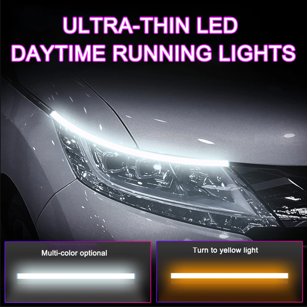 

2 Pcs LED DRL Daytime Running Lights Turn Signal Flexible Waterproof Strip Auto Headlights Turn Signal Brake Flow Lights