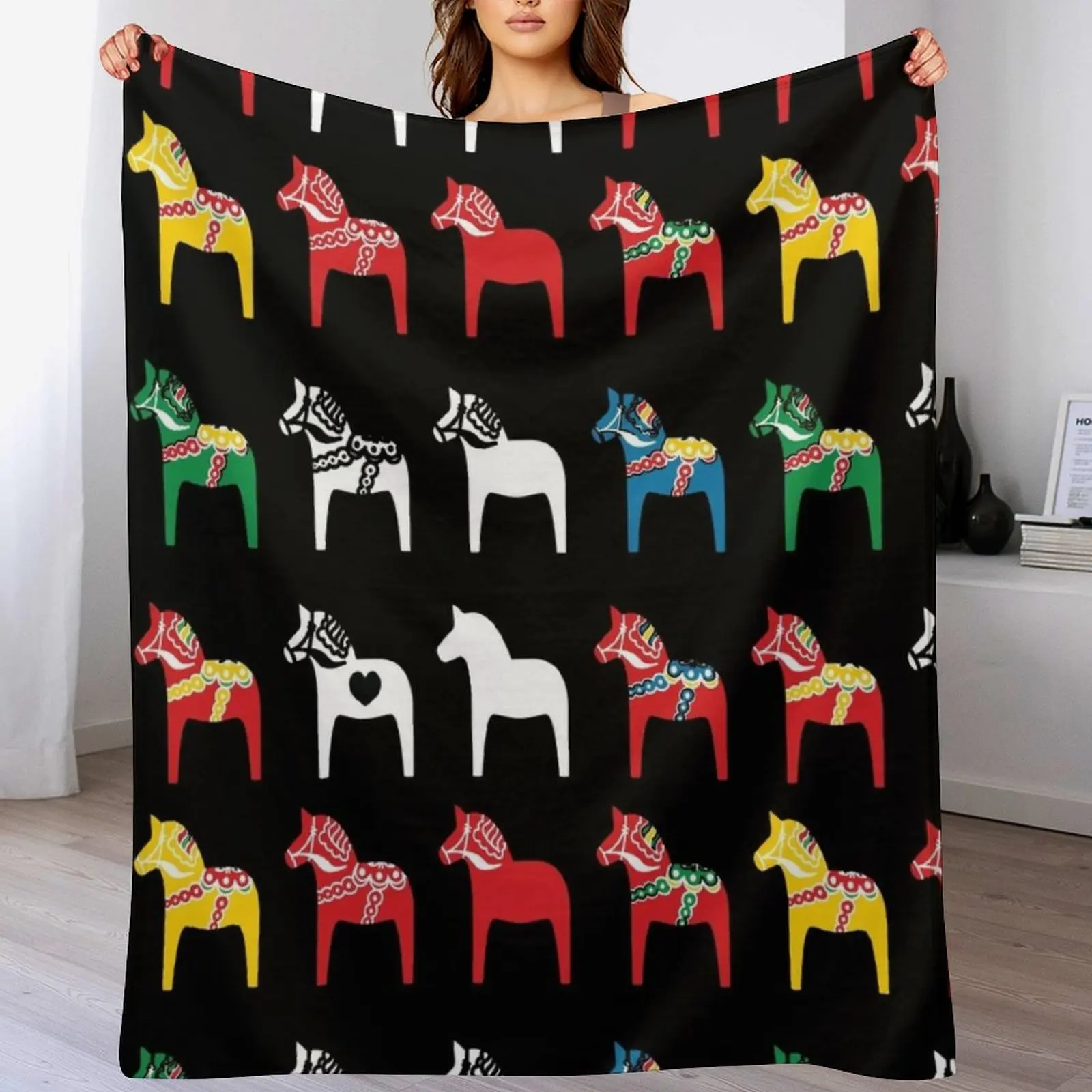 Dala Horses Dalarna Швеция Horse Dalecarlian Шведское красочное одеяло Роскошные волосяные