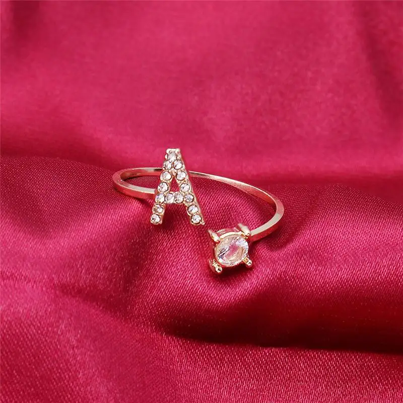 

Trendy Party Jewelry A-Z Letter Gold Color Metal Adjustable Opening Rings For Women Initials Name Alphabet Creative Finger Ring