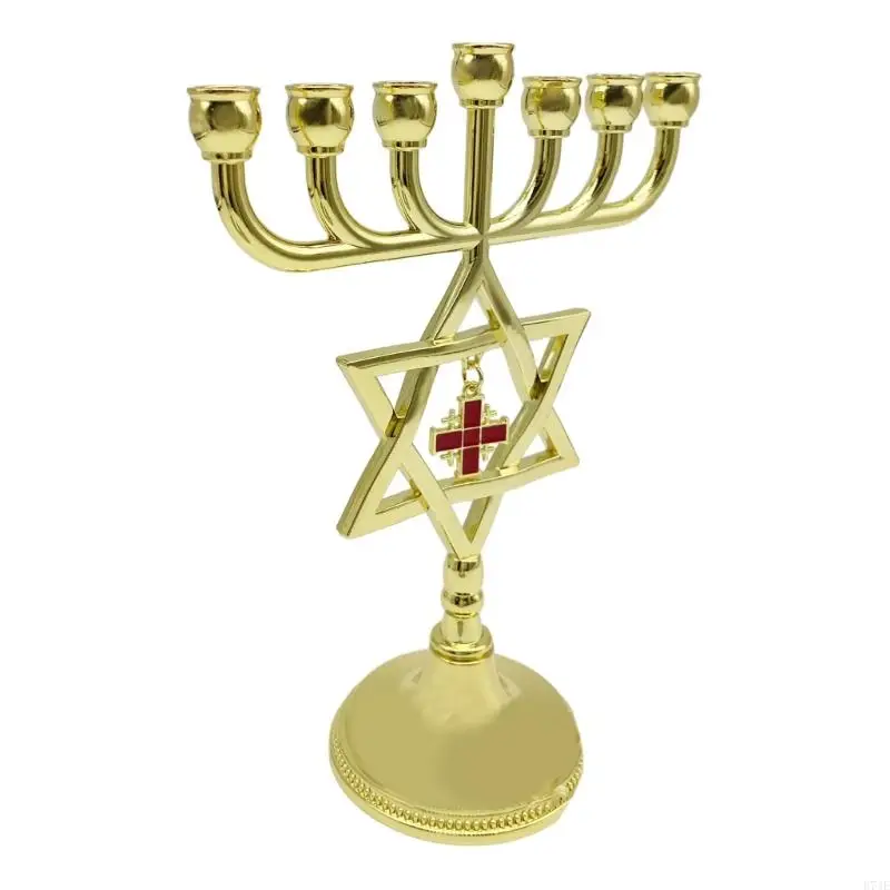 E74E Традиционный металлический крест -подвеска 7 Strance Star Menorah Centerpree Holder
