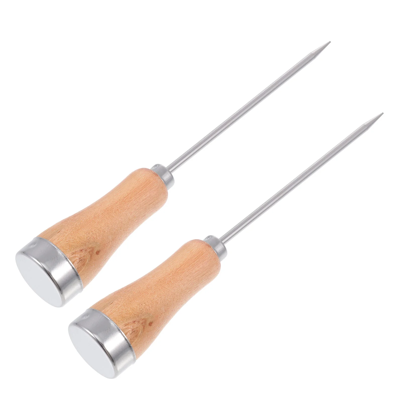 

2Pcs Rustproof Stainless Steel Bar Ice Picks Wooden Handle Ice Pickers (Khaki)