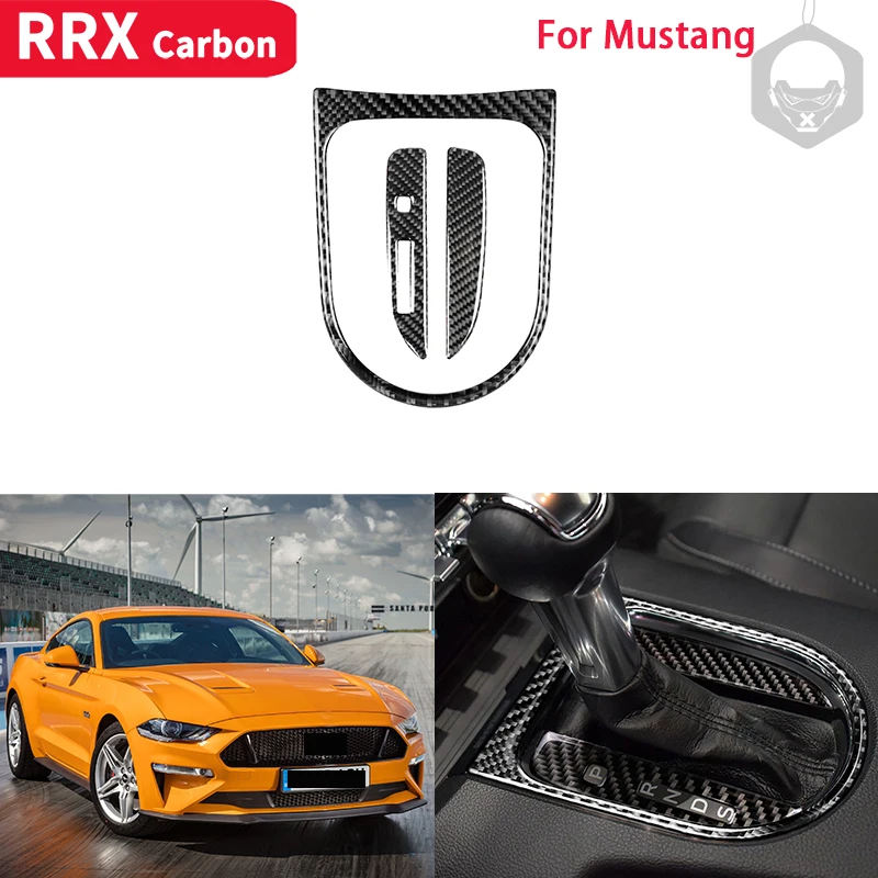 

RRX панель переключения передач из натурального углеродного волокна декоративная рамка Крышка отделка наклейка для Ford Mustang 2015-2022 аксессуары ...