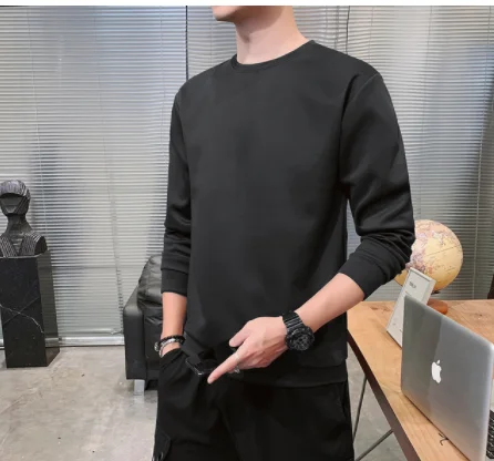 

2022 Fall New Men's Hoodie Casual O Neck Solid Color Plus Size Basic Long Sleeve Sweatshirt