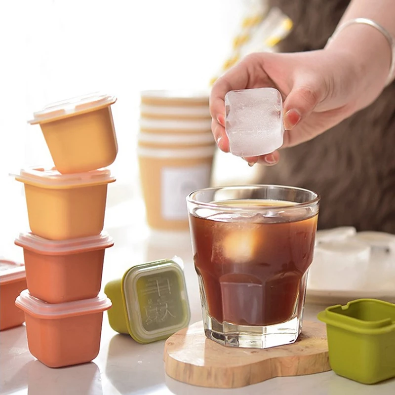

Square Ice Cube Maker Silicone Ice Tray Mold with Lid Reusable Ice Box Frozen Ice Cube Box for Freezer Drinks Whisky Wine