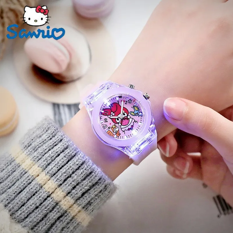 

2023 Sanrio светящиеся Мультяшные детские часы Hellokitty аниме Kuromi My Melody Cinnamoroll студенческие часы детский школьный подарок