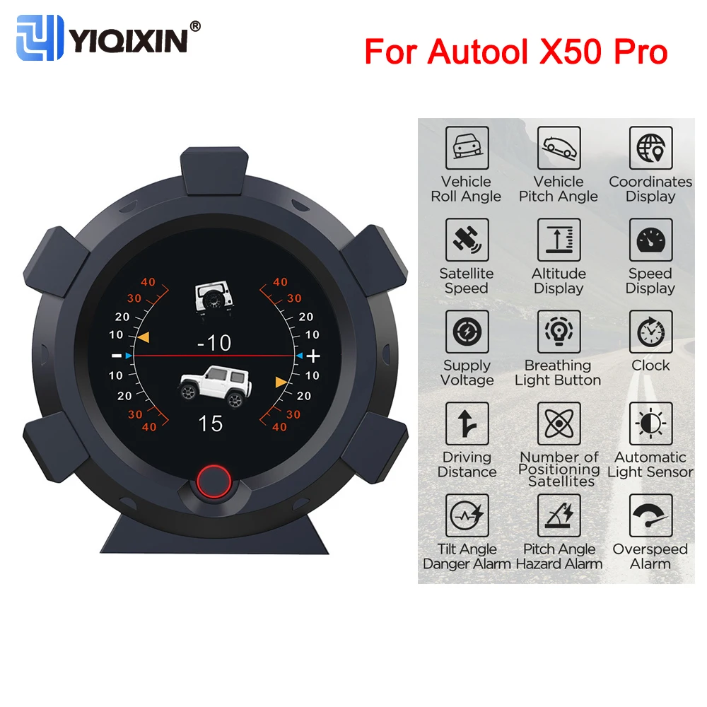 

YIQIXIN X95 GPS HUD Horizontal Slope Meter Inclinometer Speedometer PMH KMH Compass Pitch Tilt Angle Altitude Latitude Longitude