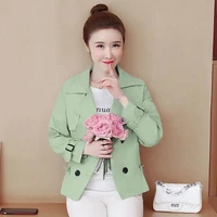 short womens trench coats lined double breasted suit collar solid 2022 spring new tops casual small windbreaker female outwear