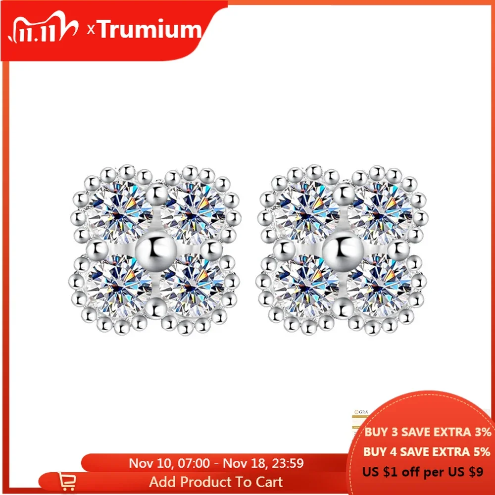 Женские серьги-гвоздики с муассанитом Trumium 1 2 карата ювелирные изделия 925