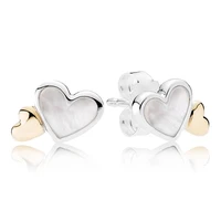 authentic 925 sterling silver sparkling luminous hearts with mother of pearl stud earring for women wedding gift pandora jewelry