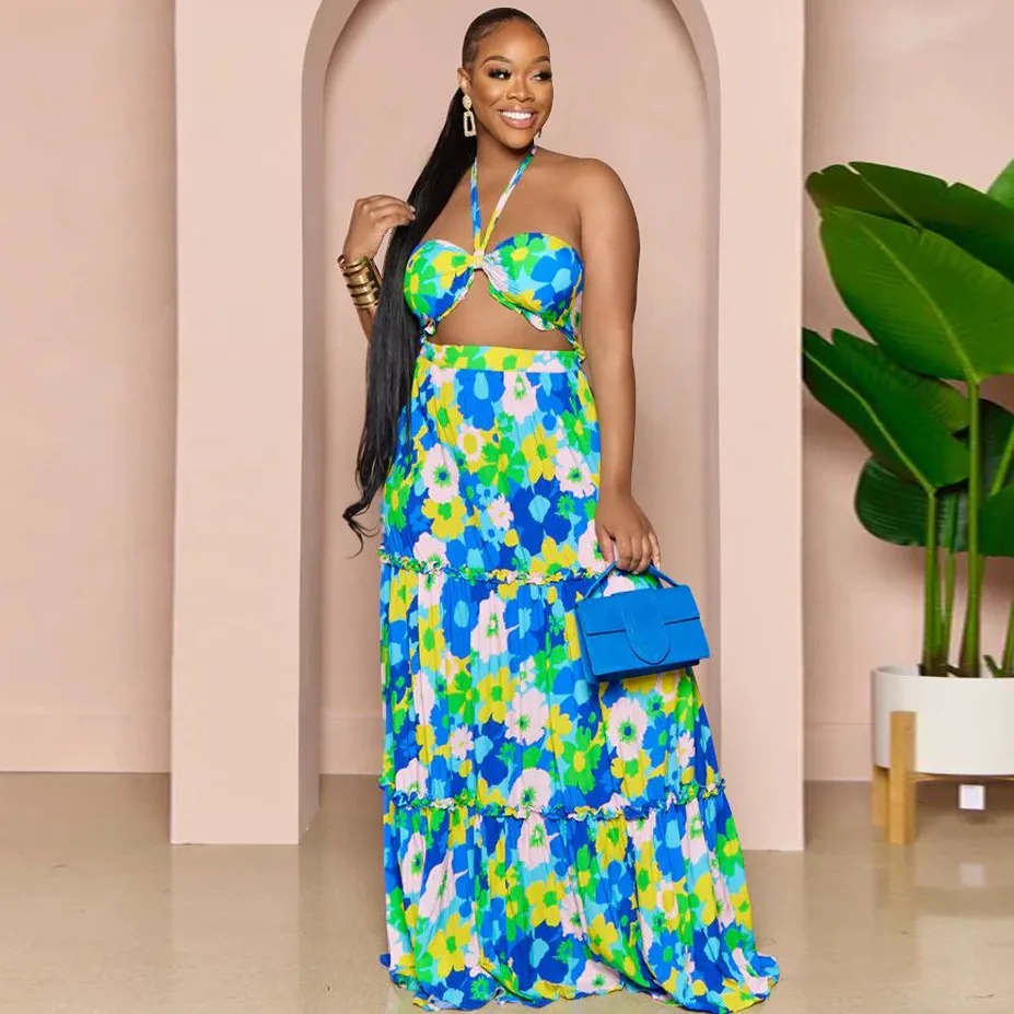 

Новинка 2023, эластичные базиновые юбки с Африканским принтом, в стиле рок, Дашики, с рукавом, известный костюм для женщин, топы и юбки, 2 шт./комплект