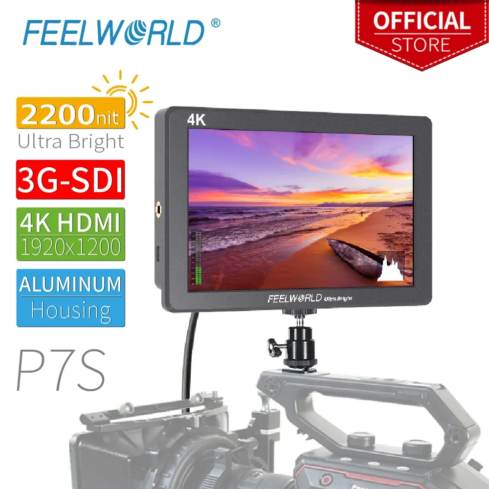 FEELWORLD P7S 7 Inch 2200nit Ultra Bright 3G-SDI on Camera Field DSLR Monitor Aluminum Design Focus Assist 4K HDMI DC - Цена: 27012.17