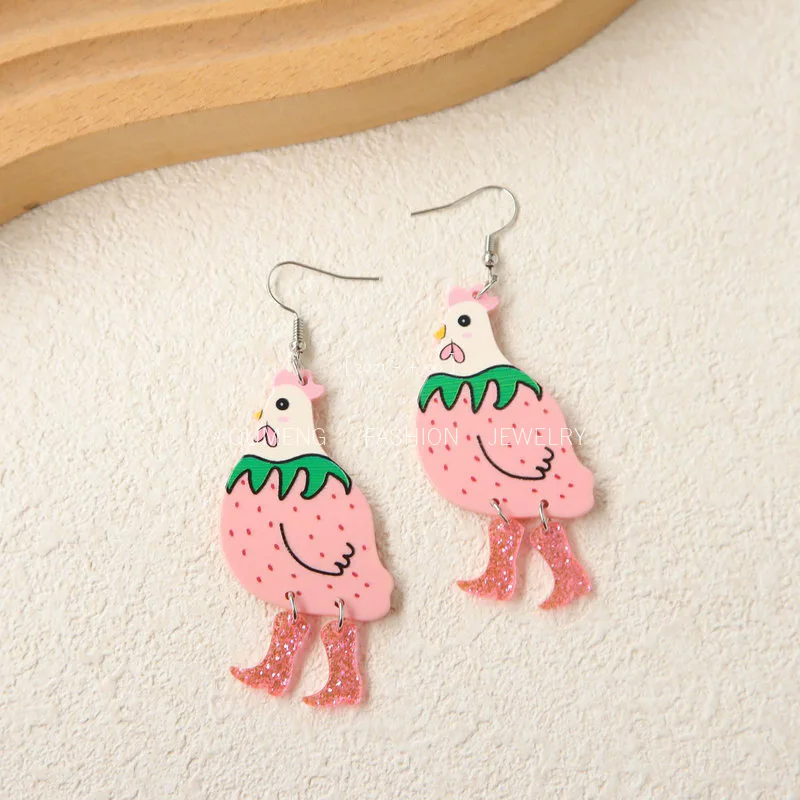

New Creative Cartoon Acrylic Earrings, Cute Strawberry Chicken Boots, Alternative, Funny, Novel Jewelry, Party Gifts for Her