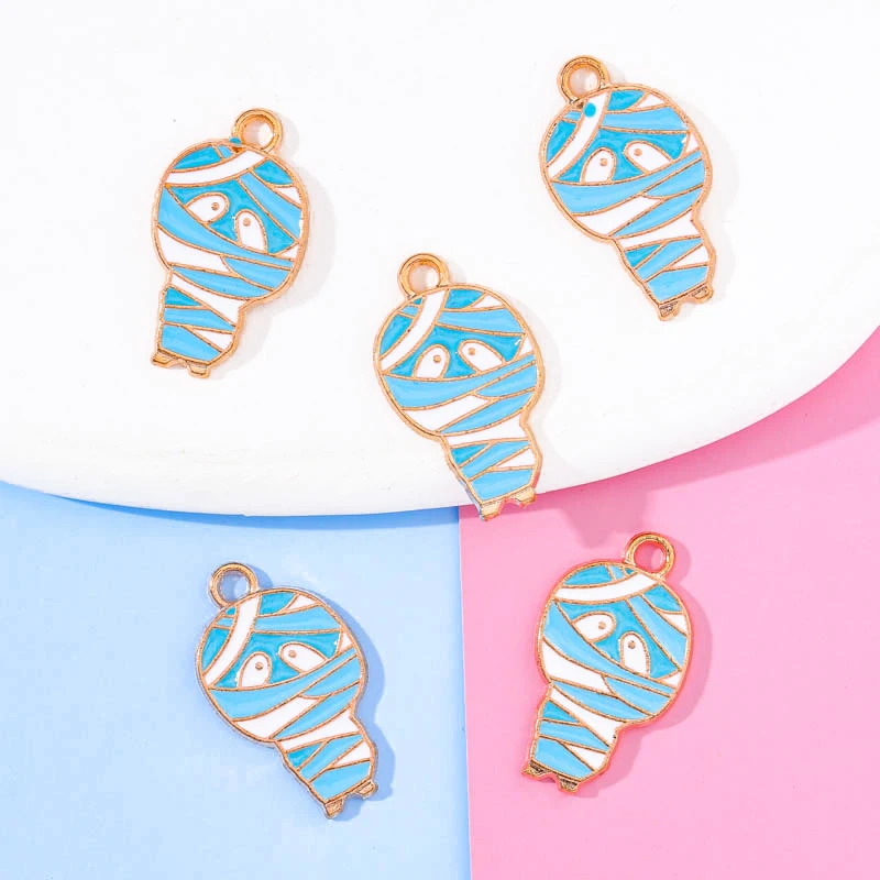 

10pcs 12*21mm Cute Blue Enamel Mummy Pendant for Women DIY Charm Jewelry Making Craft Supplies Necklace Earring Pendant Wholesal