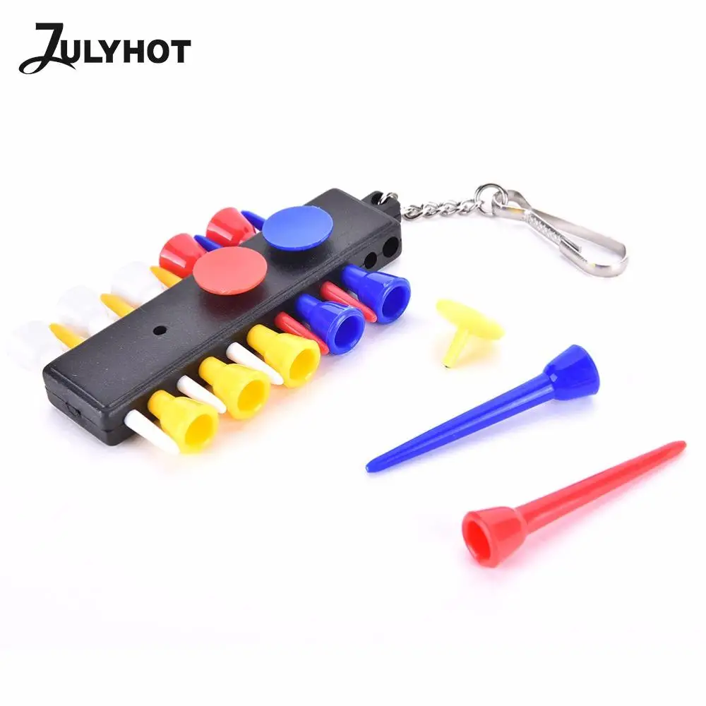 

Plastic Golf Tee Holder Carrier With 12 Plastic Golf Tees With 3 Ball Markers + Keychain