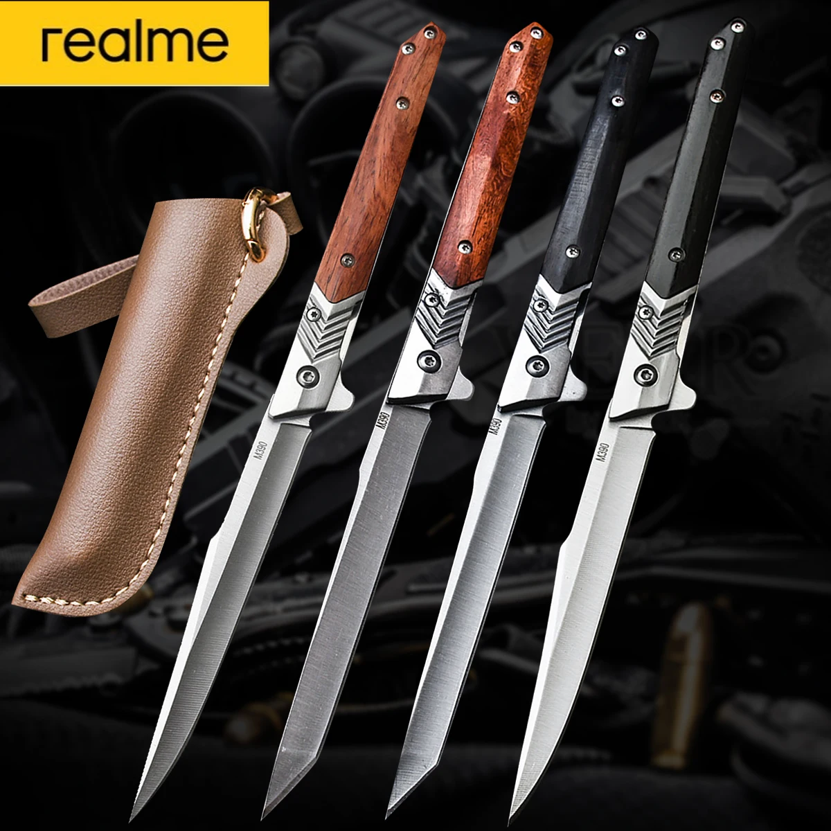 

Realme Hardness Folding Knife M390 Steel Utility Knife with Holster Outdoor Self-Defense Folding Hunting Knife Survival Tools