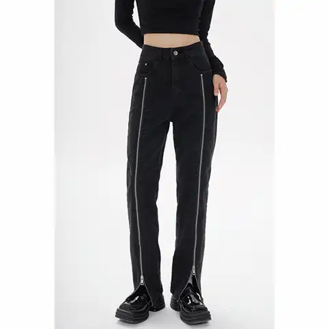 Women's Jeans High Waist Chic Design Black Fashion Streetwear Straight Pants Baggy Basic Vintage Female Wide Leg Denim Trouser