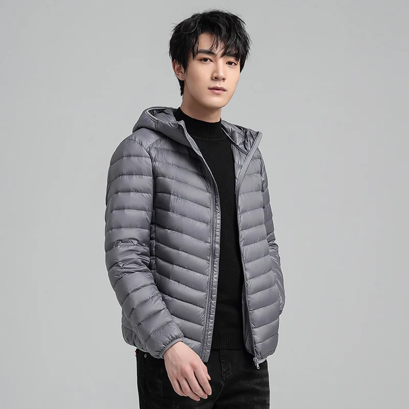 Meilly Gecko 2022 New Pattern Autumn and Winter Male Thin Short Leisure Wild White Duck Down Hooded Down Jacket