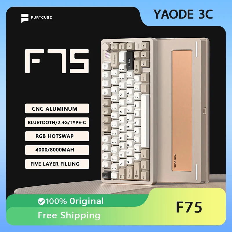 Механическая клавиатура Furycube F75 из алюминиевого сплава беспроводная Bluetooth Tri Mode RGB