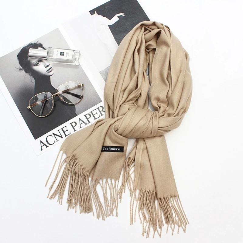 

Модные смешанные кашемировые шарфы с биркой с кисточками для взрослых теплая зимняя шаль для мужчин и женщин