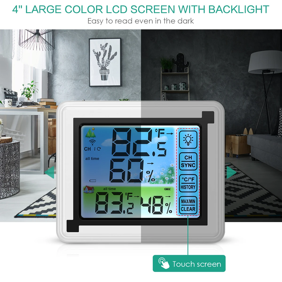 ORIA Touch screen Weather Station Outdoor Forecast Sensor Backlight Thermometer Hygrometer Wireless | Дом и сад