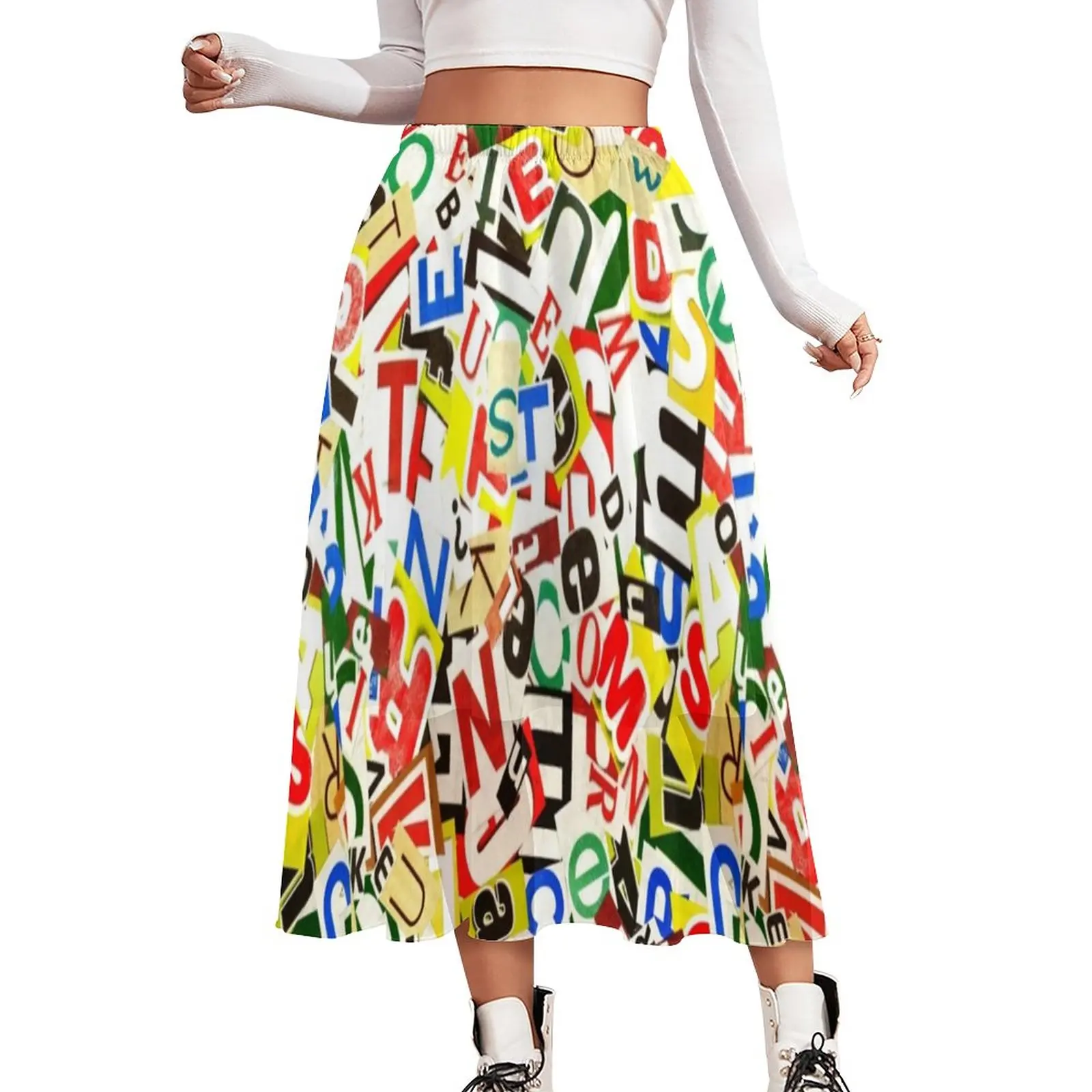 

Abstract Letters Skirt Colorful Alphabet Y2K Long Skirts Elegant Boho Skirt Women Print Oversized Clothes