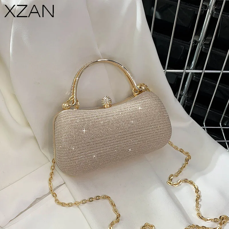 

2023 Trend Gold Diamond Evening Bags Luxury Handbag Elegent Chain Women Shoulder Crossbody Bag Wedding Party Clutch Bags Pouch